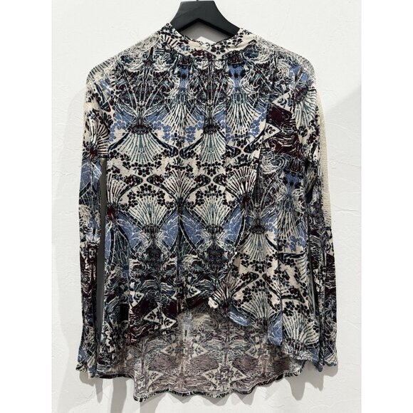 Free People Blouse Layered Open Front Linen Blend Lace Trim Size XS - Picture 3 of 10